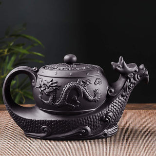 Buddha Gift Vintage Dragon Auspicious Clouds Purple Clay Ceramic Teapot