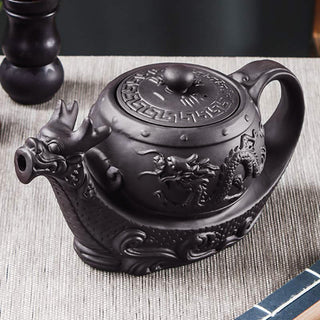 Buddha Gift Vintage Dragon Auspicious Clouds Purple Clay Ceramic Teapot