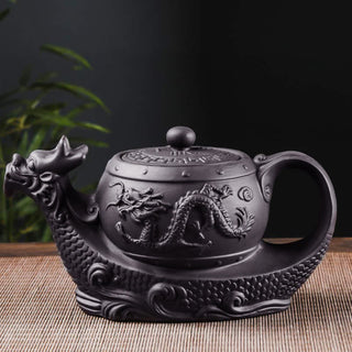 Buddha Gift Vintage Dragon Auspicious Clouds Purple Clay Ceramic Teapot