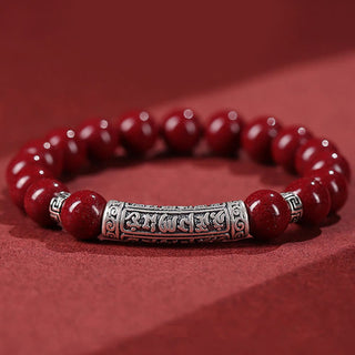 Buddha Gift Cinnabar 999 Sterling Silver Six True Words Blessing Bracelet