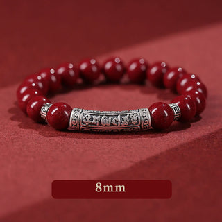 Buddha Gift Cinnabar 999 Sterling Silver Six True Words Blessing Bracelet