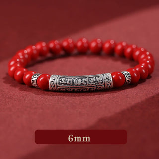 Buddha Gift Cinnabar 999 Sterling Silver Six True Words Blessing Bracelet
