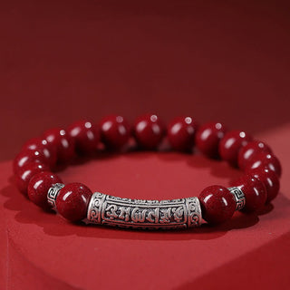 Buddha Gift Cinnabar 999 Sterling Silver Six True Words Blessing Bracelet