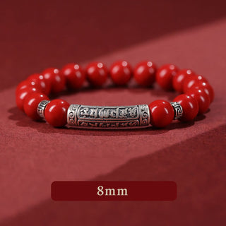 Buddha Gift Cinnabar 999 Sterling Silver Six True Words Blessing Bracelet