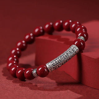 Buddha Gift Cinnabar 999 Sterling Silver Six True Words Blessing Bracelet
