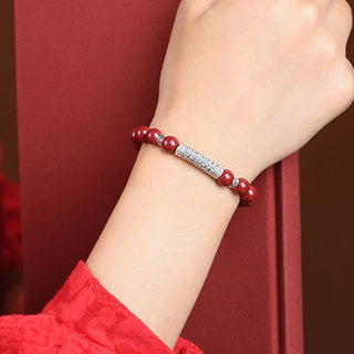Buddha Gift Cinnabar 999 Sterling Silver Six True Words Blessing Bracelet
