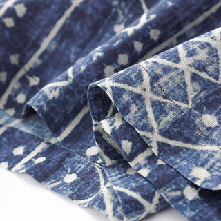 Buddha Gift Blue Stripes Print Cotton Linen Wide Leg Pants With Pockets