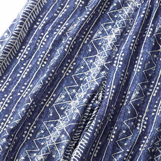 Buddha Gift Blue Stripes Print Cotton Linen Wide Leg Pants With Pockets