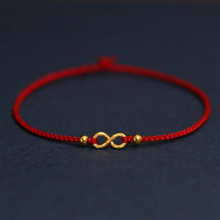 Buddha Gift 999 Gold Mobius Infinite Love Fu Character Copper Coin Protection Handmade Ultra-Thin Rope Bracelet