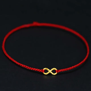 Buddha Gift 999 Gold Mobius Infinite Love Fu Character Copper Coin Protection Handmade Ultra-Thin Rope Bracelet