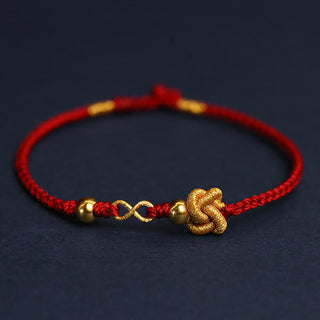 Buddha Gift 999 Gold Mobius Infinite Love Fu Character Copper Coin Protection Handmade Ultra-Thin Rope Bracelet