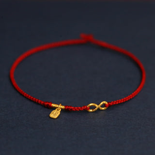 Buddha Gift 999 Gold Mobius Infinite Love Fu Character Copper Coin Protection Handmade Ultra-Thin Rope Bracelet