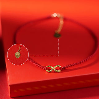 Buddha Gift 999 Gold Mobius Infinite Love Fu Character Copper Coin Protection Handmade Ultra-Thin Rope Bracelet