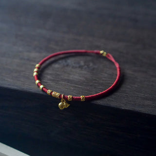 Buddha Gift 999 Gold Small Gourd Charm Handmade Luck Strength Rope Bracelet