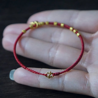 Buddha Gift 999 Gold Small Gourd Charm Handmade Luck Strength Rope Bracelet