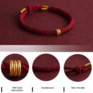Buddha Gift 999 Gold Triple Ring Design Handmade Connection Braided Rope Bracelet