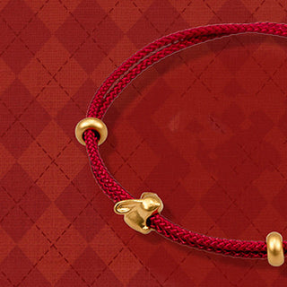 Buddha Gift 999 Gold Small Lucky Rabbit Osmanthus Design Handmade Luck Braided Rope Bracelet