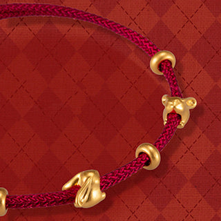 Buddha Gift 999 Gold Small Lucky Rabbit Osmanthus Design Handmade Luck Braided Rope Bracelet