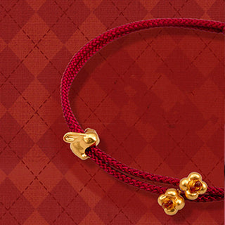 Buddha Gift 999 Gold Small Lucky Rabbit Osmanthus Design Handmade Luck Braided Rope Bracelet