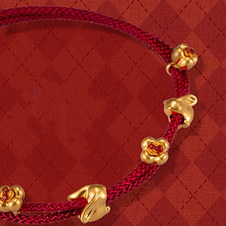 Buddha Gift 999 Gold Small Lucky Rabbit Osmanthus Design Handmade Luck Braided Rope Bracelet