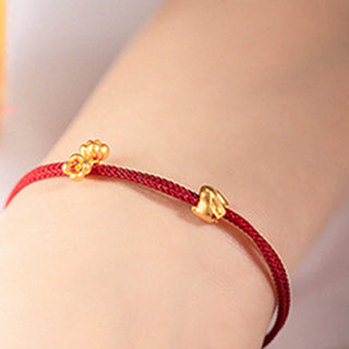 Buddha Gift 999 Gold Small Lucky Rabbit Osmanthus Design Handmade Luck Braided Rope Bracelet