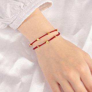 Buddha Gift 999 Gold Small Lucky Rabbit Osmanthus Design Handmade Luck Braided Rope Bracelet