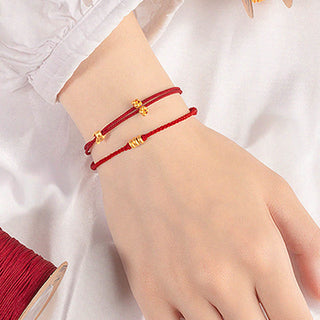 Buddha Gift 999 Gold Small Lucky Rabbit Osmanthus Design Handmade Luck Braided Rope Bracelet