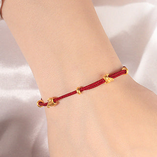 Buddha Gift 999 Gold Small Lucky Rabbit Osmanthus Design Handmade Luck Braided Rope Bracelet