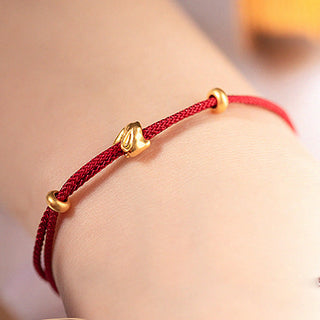 Buddha Gift 999 Gold Small Lucky Rabbit Osmanthus Design Handmade Luck Braided Rope Bracelet