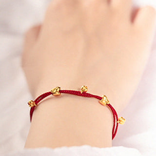 Buddha Gift 999 Gold Small Lucky Rabbit Osmanthus Design Handmade Luck Braided Rope Bracelet