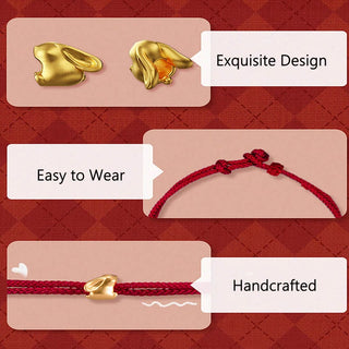Buddha Gift 999 Gold Small Lucky Rabbit Osmanthus Design Handmade Luck Braided Rope Bracelet