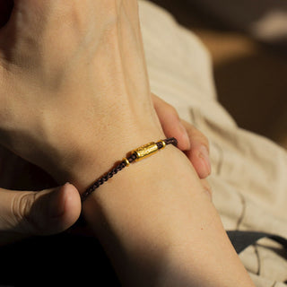 Buddha Gift 999 Gold Good Luck Amulet Carved Design Handmade Strength Braided Rope Bracelet