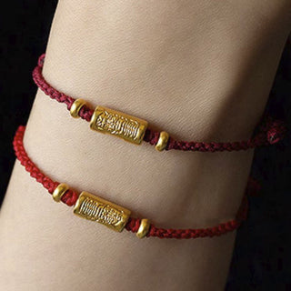 Buddha Gift 999 Gold Good Luck Amulet Carved Design Handmade Strength Braided Rope Bracelet