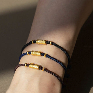 Buddha Gift 999 Gold Good Luck Amulet Carved Design Handmade Strength Braided Rope Bracelet