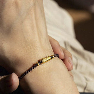 Buddha Gift 999 Gold Good Luck Amulet Carved Design Handmade Strength Braided Rope Bracelet