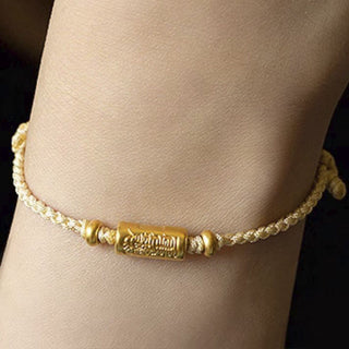 Buddha Gift 999 Gold Good Luck Amulet Carved Design Handmade Strength Braided Rope Bracelet