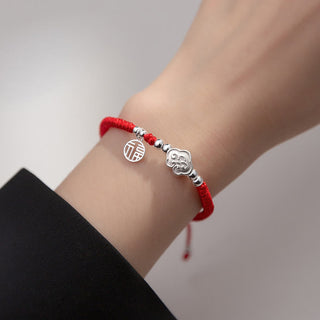 Buddha Gift Handmade 925 Sterling Silver Fu Character Auspicious Clouds Blessing Braided Rope Bracelet