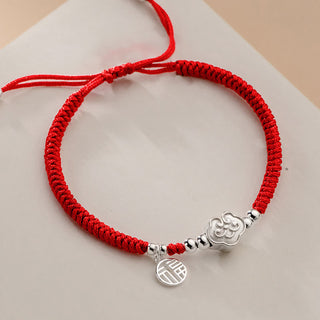 Buddha Gift Handmade 925 Sterling Silver Fu Character Auspicious Clouds Blessing Braided Rope Bracelet