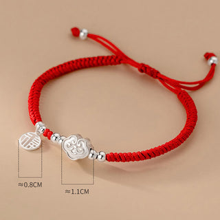 Buddha Gift Handmade 925 Sterling Silver Fu Character Auspicious Clouds Blessing Braided Rope Bracelet