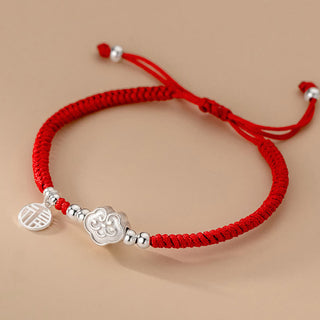 Buddha Gift Handmade 925 Sterling Silver Fu Character Auspicious Clouds Blessing Braided Rope Bracelet