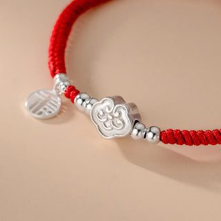 Buddha Gift Handmade 925 Sterling Silver Fu Character Auspicious Clouds Blessing Braided Rope Bracelet