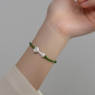 Buddha Gift Handmade 999 Sterling Silver Fu Character Wish Ruyi Handle Luck Braided Green Rope Bracelet