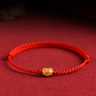 Buddha Gift 999 Gold Chinese Lock Charm Fu Character Protection Handmade Rope Bracelet