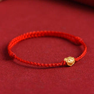 Buddha Gift 999 Gold Chinese Lock Charm Fu Character Protection Handmade Rope Bracelet