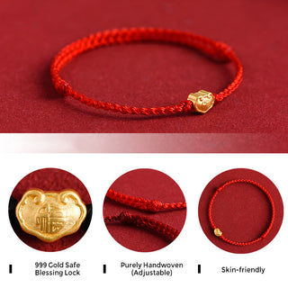 Buddha Gift 999 Gold Chinese Lock Charm Fu Character Protection Handmade Rope Bracelet