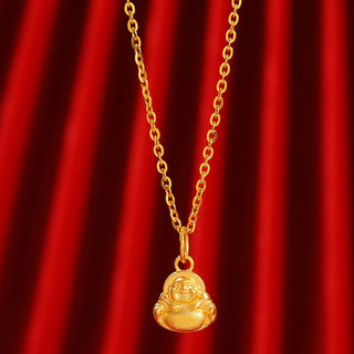 Buddha Gift 999 Gold Mini Laughing Buddha Luck Wealth Necklace Pendant