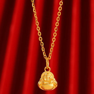 Buddha Gift 999 Gold Mini Laughing Buddha Luck Wealth Necklace Pendant