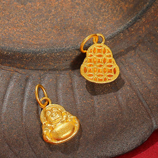 Buddha Gift 999 Gold Mini Laughing Buddha Luck Wealth Necklace Pendant