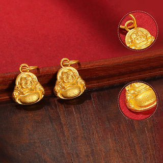 Buddha Gift 999 Gold Mini Laughing Buddha Luck Wealth Necklace Pendant