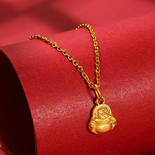 Buddha Gift 999 Gold Mini Laughing Buddha Luck Wealth Necklace Pendant